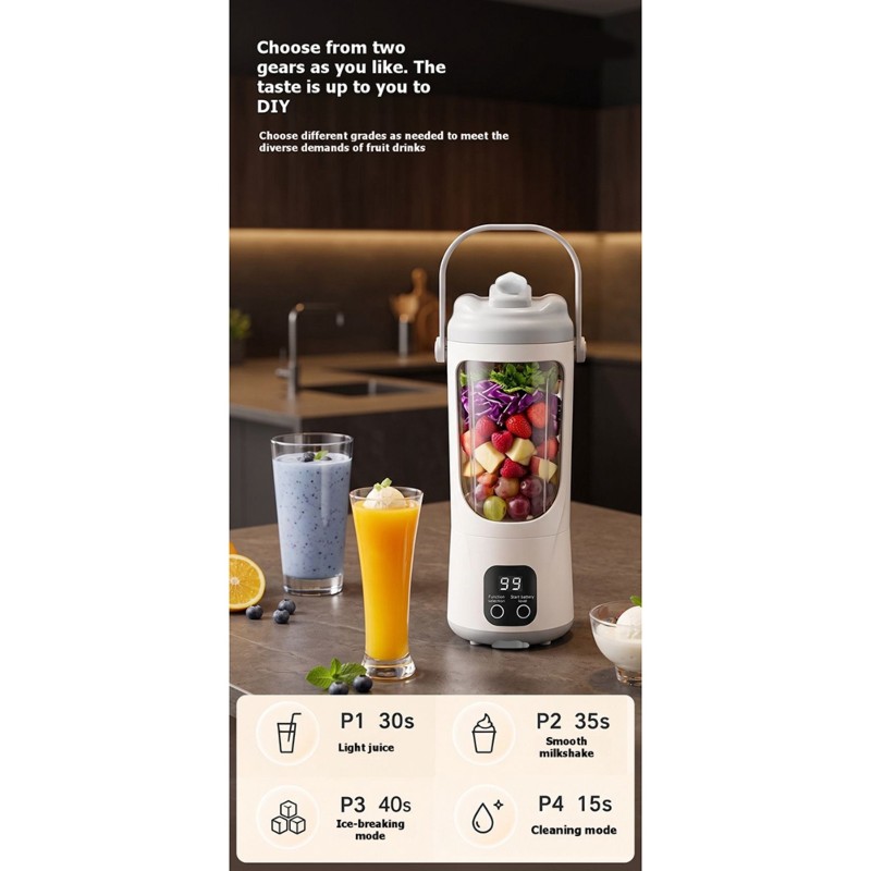 Portable Blender Usb Rechargeable - A96I：充電式ポータブルジューサーカップ（ハンドル付き）。USB充電式で、スムージーやシェイク、砕いた氷を作るのに最適な携帯用フルーツミキサー。小型ブレンダー。