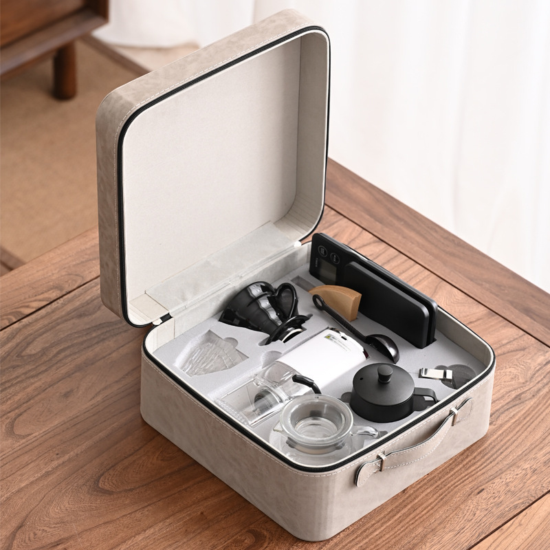 Coffee Bean Grinder Electric - 旅行用ハンドブリューコーヒー、電動コーヒー豆グラインダー、ギフトボックスセット、ステンレス製コーヒーポット、家庭用コーヒー収納