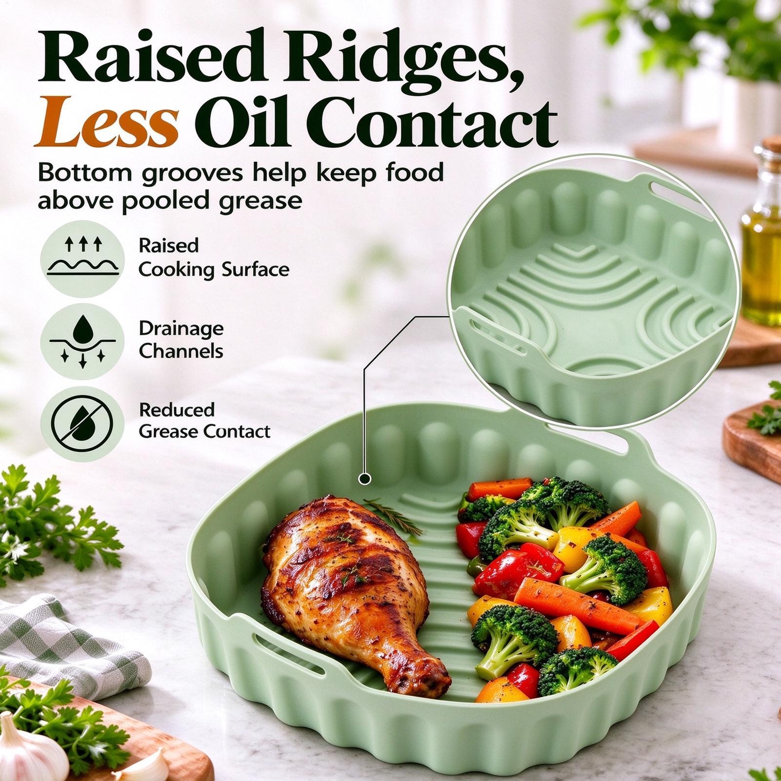 Air Fryer Silicone Pot Liner - エアフライヤー用シリコンライナー、耐熱バスケット、調理器具、再利用可能なベーキングトレイ、焦げ付き防止ピザパン、オーブン用、キッチンツール