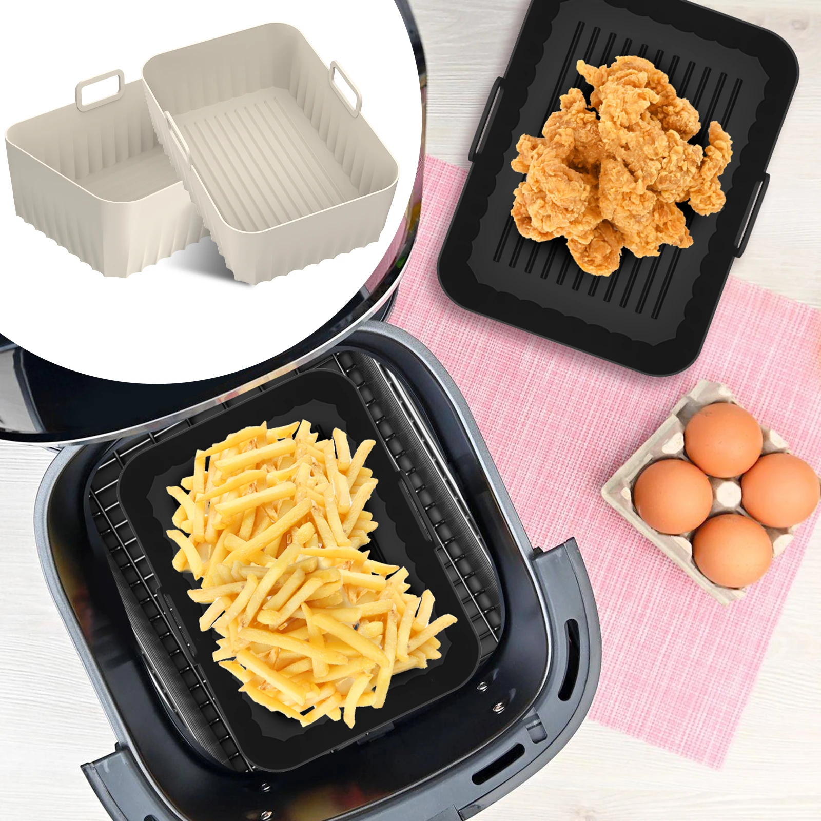 エアフライヤー用シリコンライナー2枚セット。再利用可能な食品 - Air Fryer Silicone Pot Liner のレビューと価格